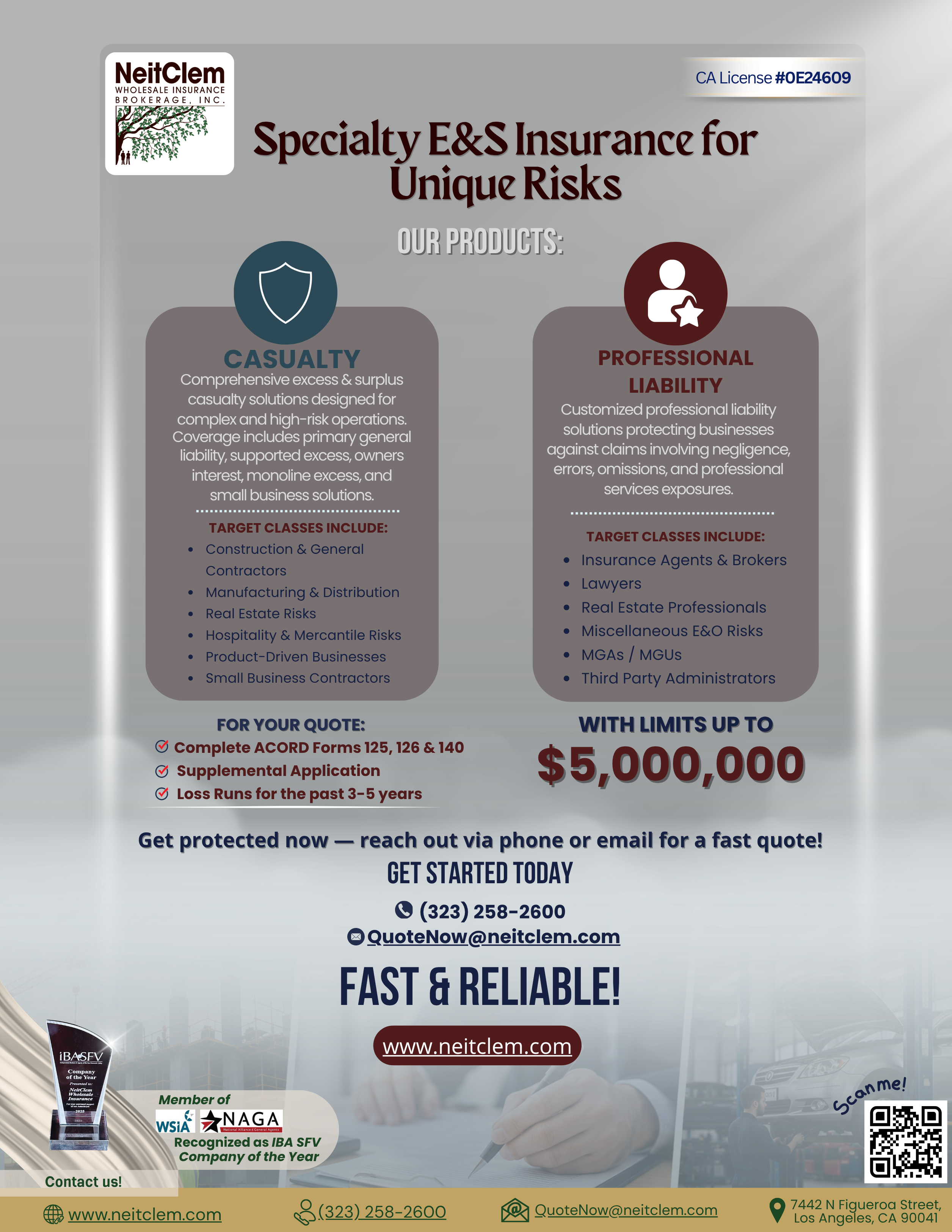 Specialty E&S Insurance for Unique Risks promotional poster