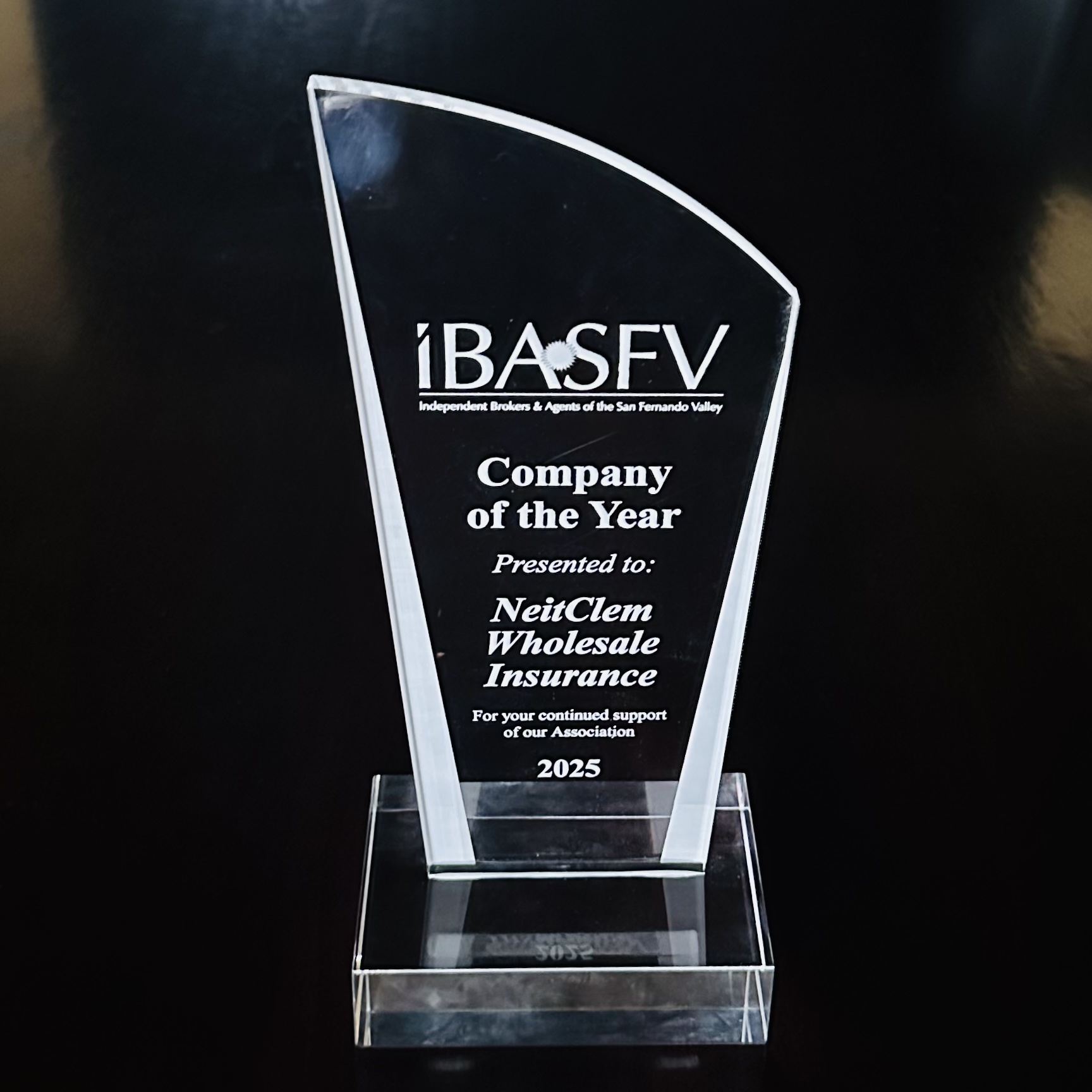 iBASFV Company of the Year 2025 Award - NeitClem Wholesale Insurance
